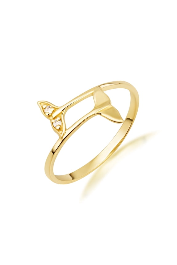 10K Solid Gold Diamond Whale Tail Wrap / Ring- Size 7