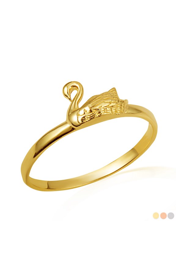 10K Solid Gold Elegant Swan Ring /Size 8