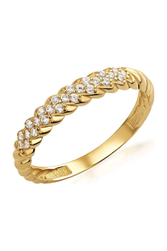 10K Solid Gold Twisted Pave Band/ Ring- Size 10
