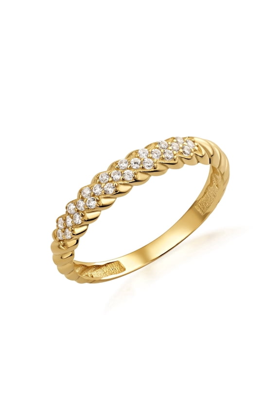 10K Solid Gold Twisted Pave Band/ Ring- Size 4