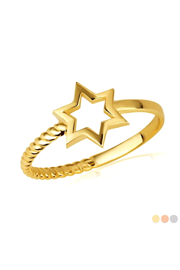 10K Solid Gold Jewish Star of David Rope Band Ring/Size 6
