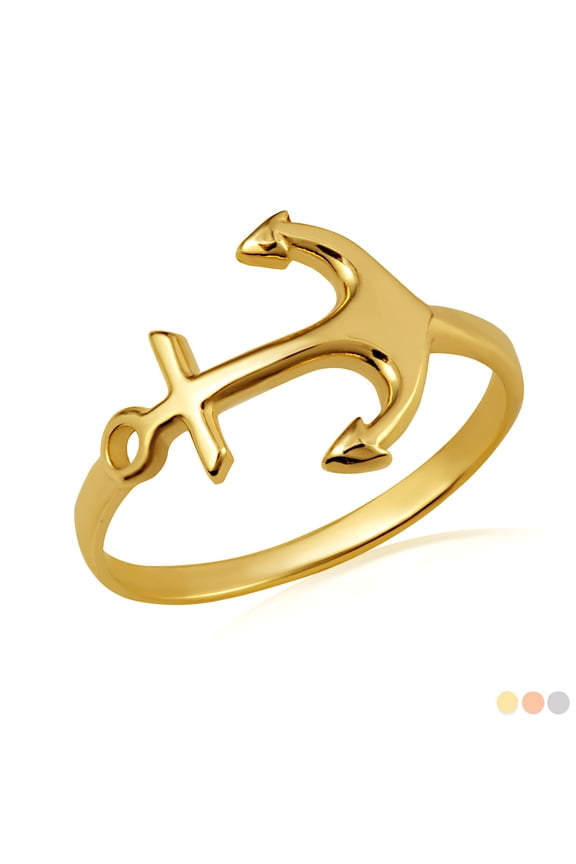 10K Solid Gold Nautical Anchor Band Ring/Size 7