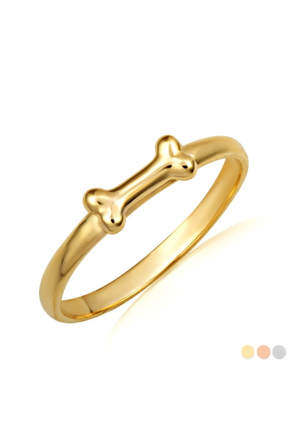 10K Solid Gold Pet Dog Bone Ring /Size 9