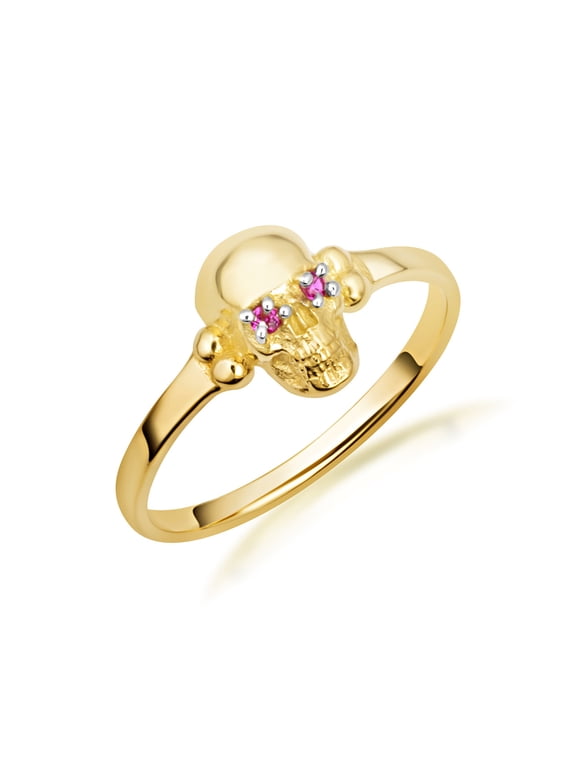 10K Solid Gold Skull Ring with Red Cubic Zirconia Ring/ Size 7