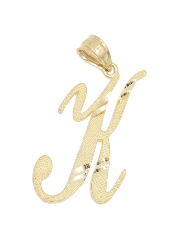 10K Solid Real Gold Personalized Cursive K Initial Pendant, Available in Different Letters Charm with Diamond Cut Gifts for Her