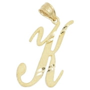 10K Solid Real Gold Personalized Cursive K Initial Pendant, Available in Different Letters Charm with Diamond Cut Gifts for Her