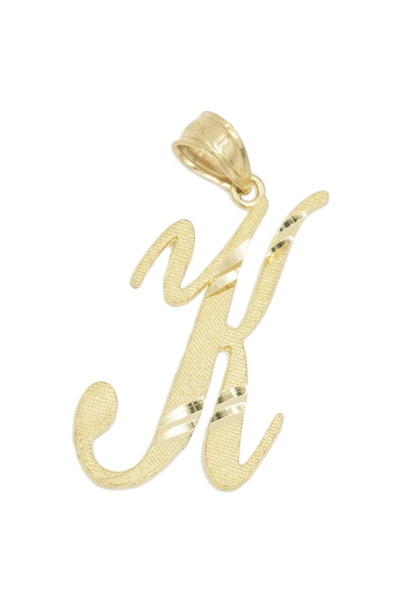 10K Solid Real Gold Personalized Cursive K Initial Pendant, Available in Different Letters Charm with Diamond Cut Gifts for Her