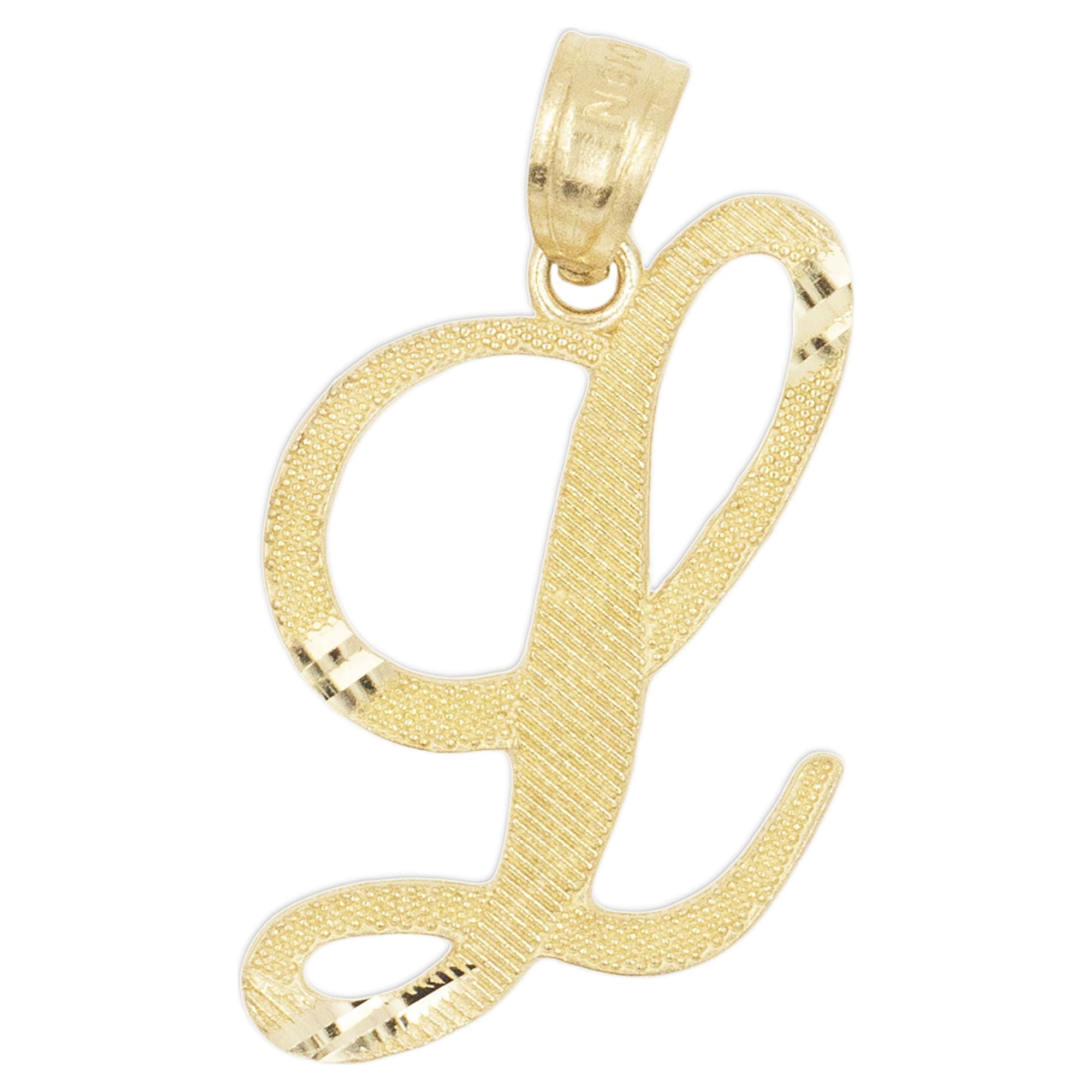 10K Solid Real Gold Personalized Cursive L Initial Pendant, Available ...