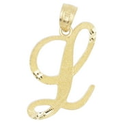 10K Solid Real Gold Personalized Cursive L Initial Pendant, Available in Different Letters Charm with Diamond Cut Gifts for Her