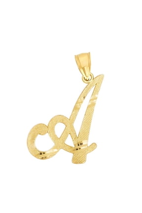 10K Solid Real Yellow Gold Personalized Cursive A Initial Pendant Necklace, Available in Different Letters Charm with Diamond Cut Gifts for Her