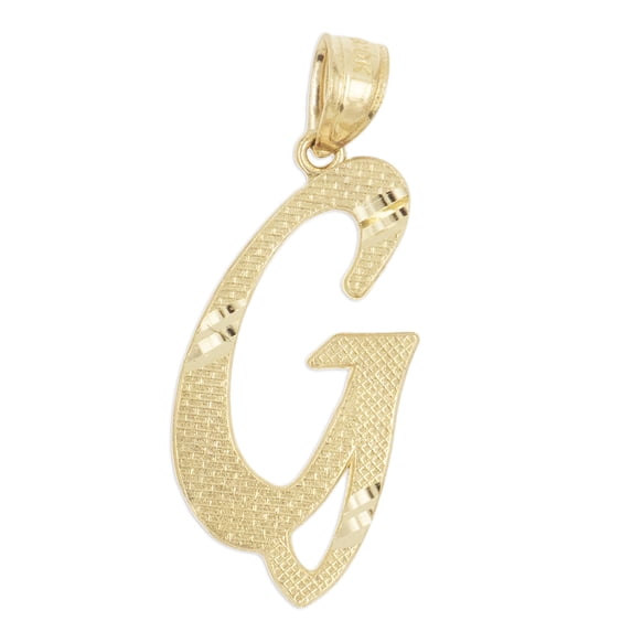 10K Solid Real Yellow Gold Personalized Cursive G Initial Pendant Necklace, Available in Different Letters Charm with Diamond Cut Gifts for Her