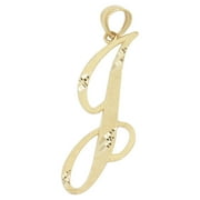 10K Solid Real Yellow Gold Personalized Cursive J Initial Pendant Necklace, Available in Different Letters Charm with Diamond Cut Gifts for Her