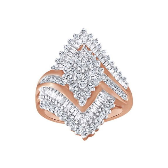 AFFY 10K Solid Rose Gold Multi Shape White Natural Diamond Cocktail Engagement Wedding Ring (1 cttw)-6.5