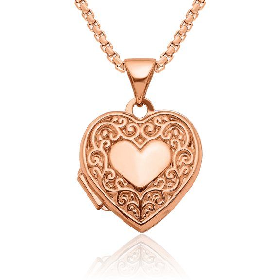 10K Solid Rose Pink Gold Heart Personalized Photo Locket Necklace Picture Pendant Charm