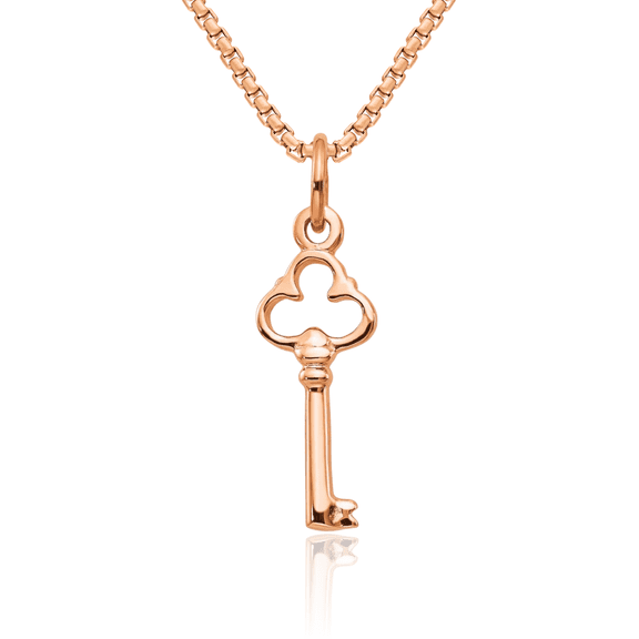 10K Solid Rose Pink Gold Key Necklace Chain Pendant Charm