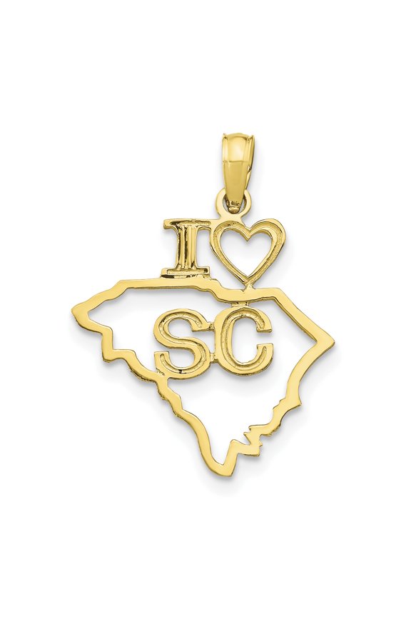 10K Solid Cut-out I Heart SC South Carolina State Pendant 10D1187