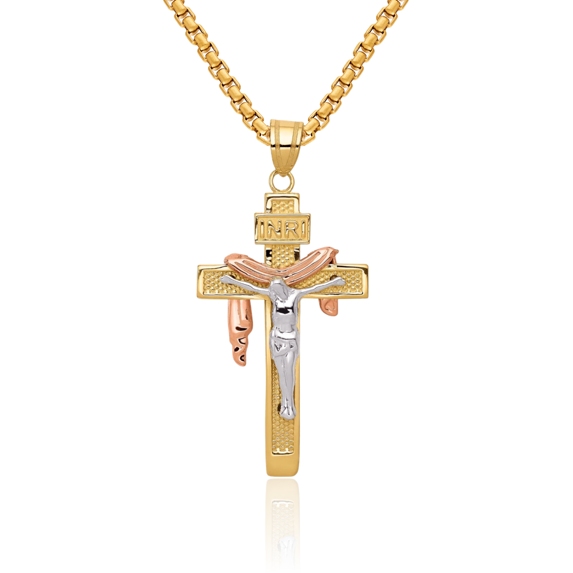 Holy Color Pink 10K Solid Tri Color Pink White Yellow Gold Draped Inri Lord Jesus ...