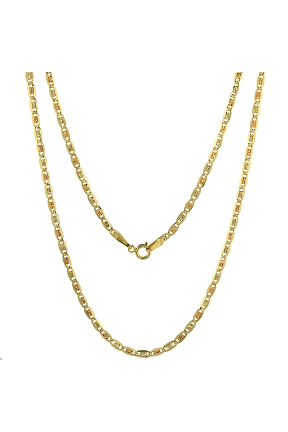 10K Solid Tri-color Gold Valentino Chain Necklace Diamond cut 2.1 mm Nickel Free, 24 inches long