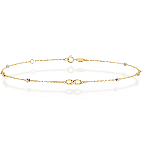 10K Solid Two Tone Gold Beads Infinity Twisted Love Knot Symbol Anklet Summer Beach Foot Ankle Bracelet