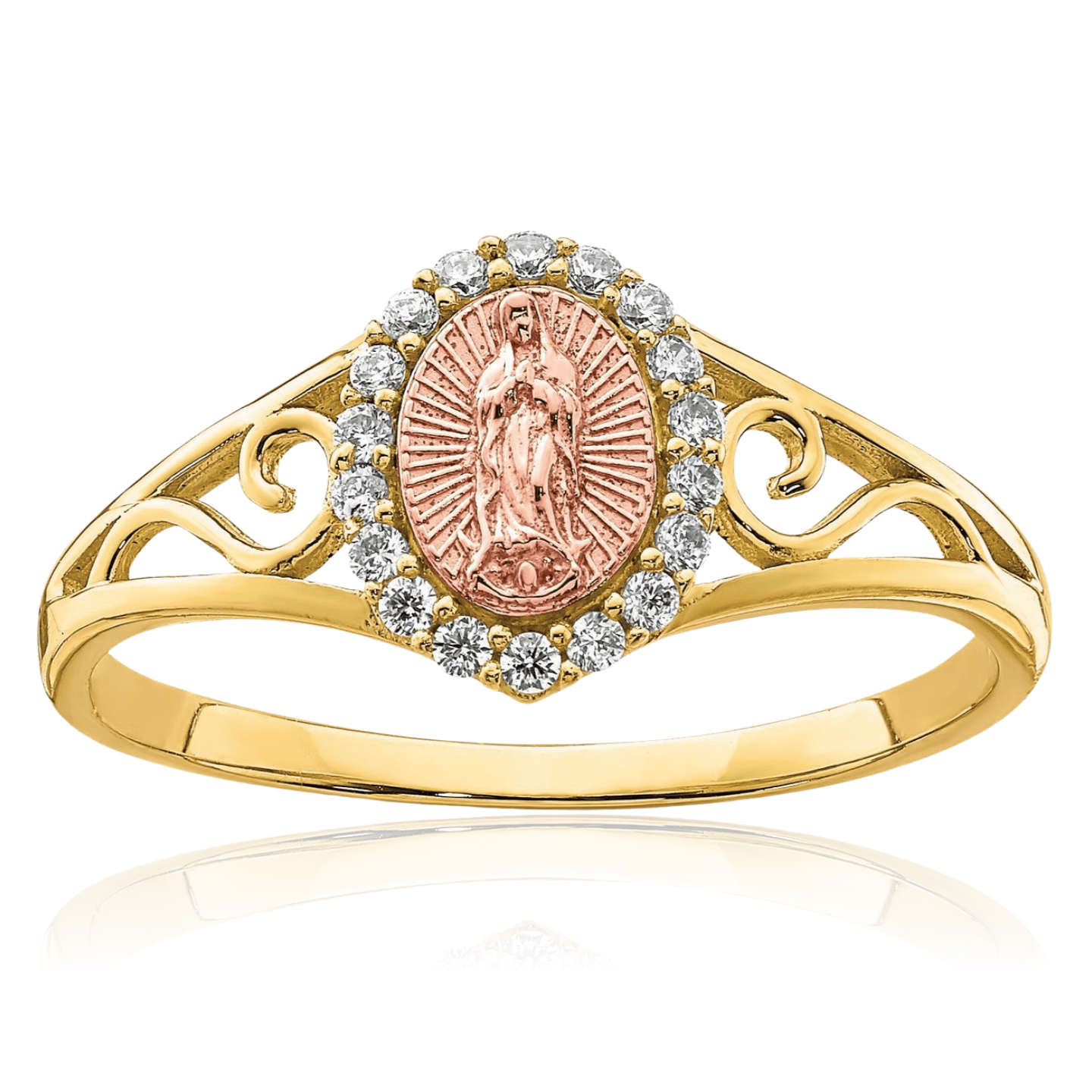 ICE CARATS 10K Solid Two Tone Gold Cubic Zirconia Our Lady of Guadalupe ...