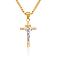 thumbnail image 1 of 10K Solid Two Tone Gold Inri Lord Jesus Christ Crucifix Holy Cross Necklace Religious Chain Pendant Charm, 1 of 13