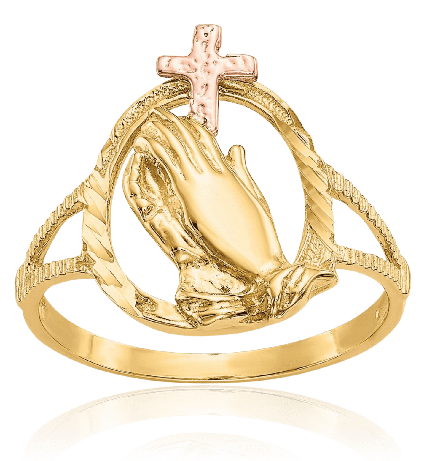 10K Solid Two Tone Gold Jesus Christ Praying Hands Lord Serenity Prayer ...