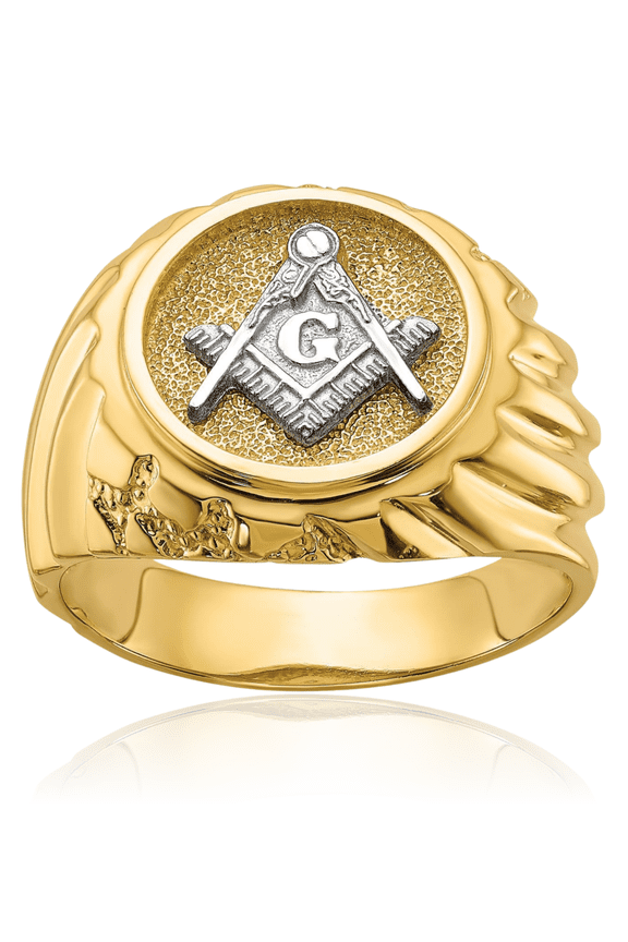 10K Solid Two Tone Gold Mens Master Mason Signet Freemason Masonic Ring