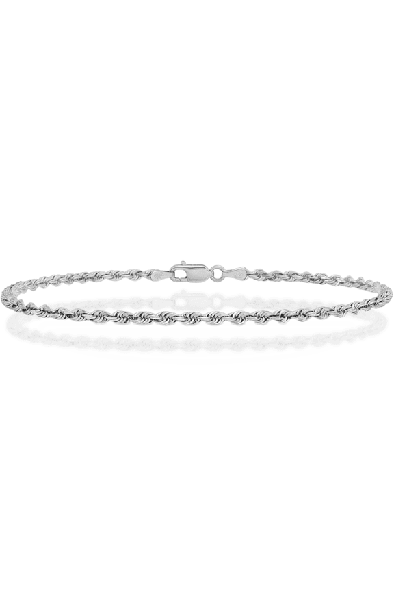 10K Solid White Gold 2.25mm Thin Rope Chain Quadruple Bracelet Anklet - 10 inch - Diamond Cut, Twisted Women's
