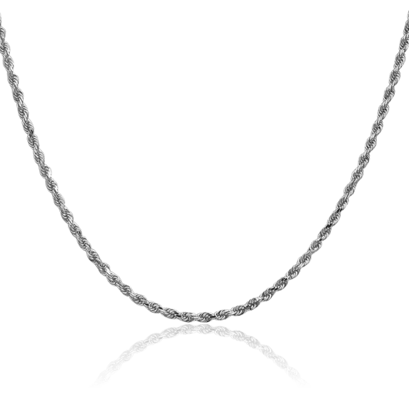 10K Solid White Gold 2.25mm Rope Chain Twisted Link Necklace