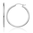 thumbnail image 1 of 10K Solid White Gold 2mm Tube Round Medium Hoop Earrings, 1 of 10