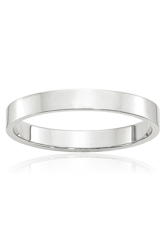 10K Solid White Gold Flat 3mm Classic Plain Wedding Band Ring - Polished, Engravable Women's
