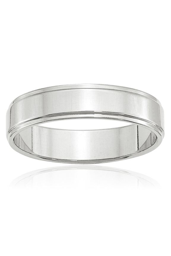 10K Solid White Gold 5mm Step Edge Plain Classic Wedding Band Ring