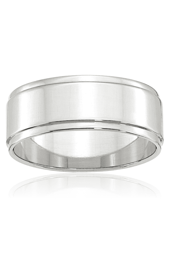 10K Solid White Gold 8mm Step Edge Plain Classic Wedding Band Ring