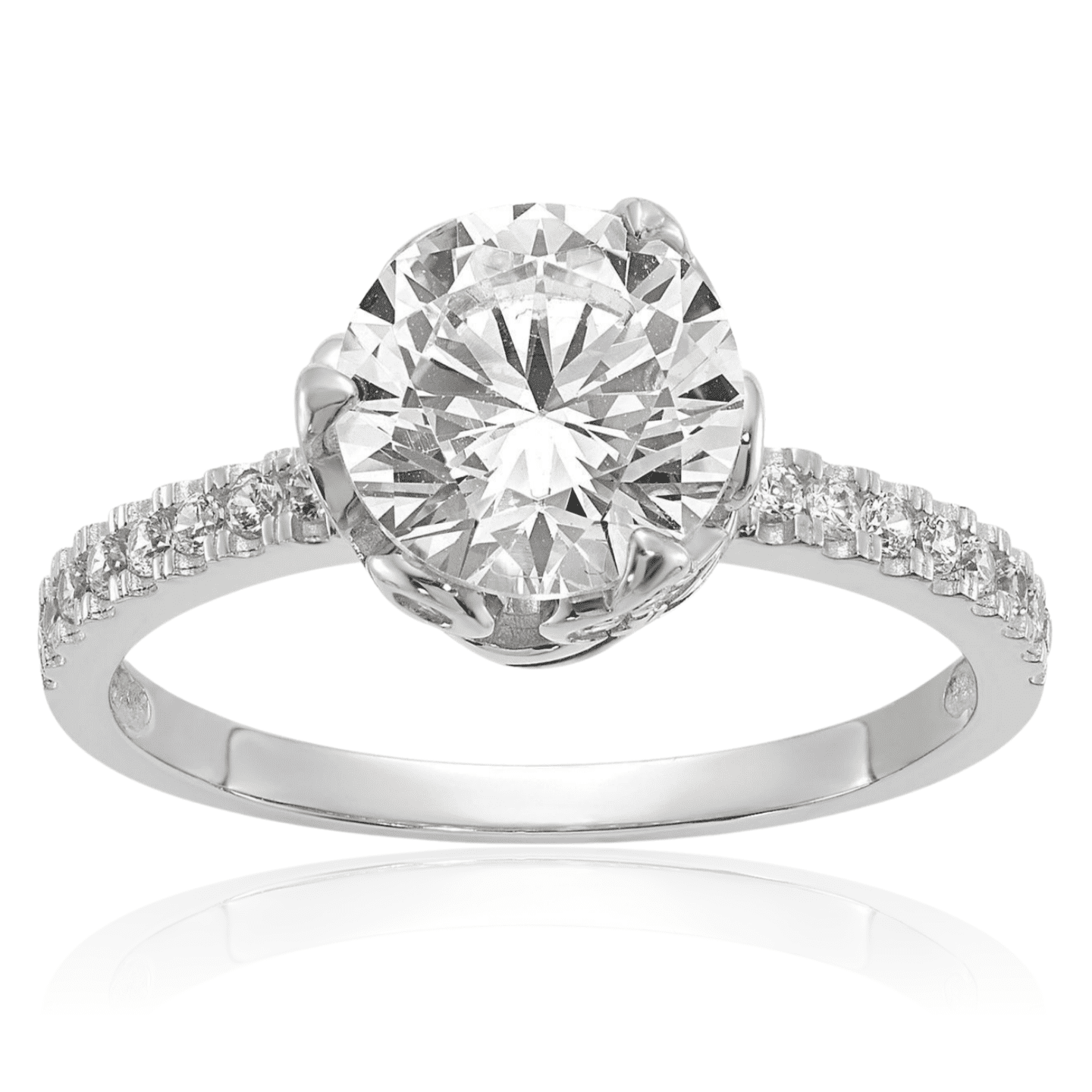 10K Solid White Gold Cubic Zirconia CZ Solitaire Engagement Ring ...