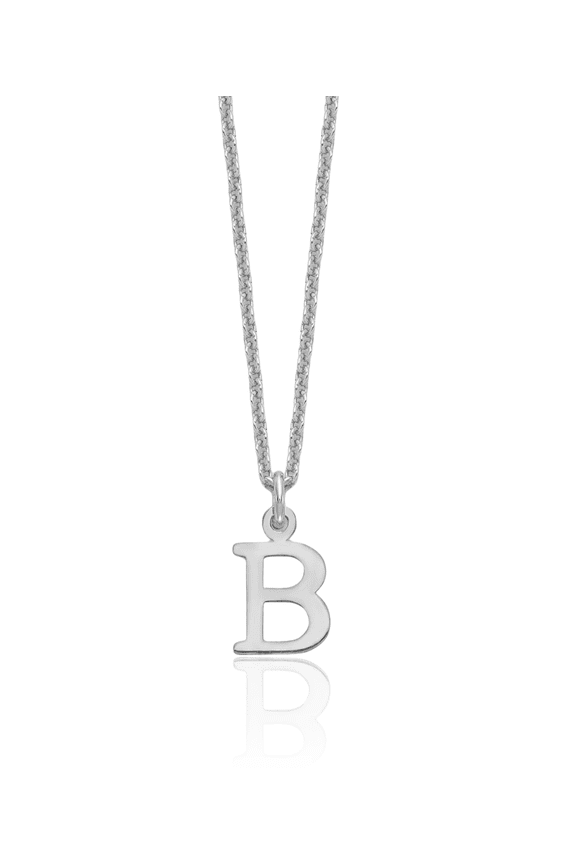 10K Solid White Gold Dainty Letter B Initial Name Monogram Chain Necklace