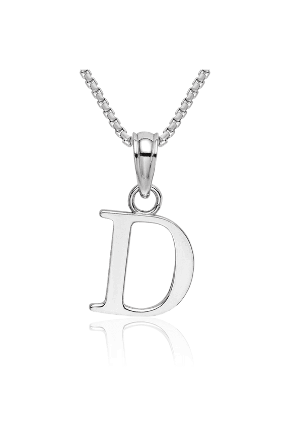 10K Solid White Gold Dainty Letter D Initial Name Monogram Necklace Chain Pendant Charm