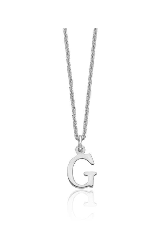10K Solid White Gold Dainty Letter G Initial Name Monogram Chain Necklace