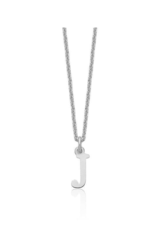 10K Solid White Gold Dainty Letter J Initial Name Monogram Chain Necklace