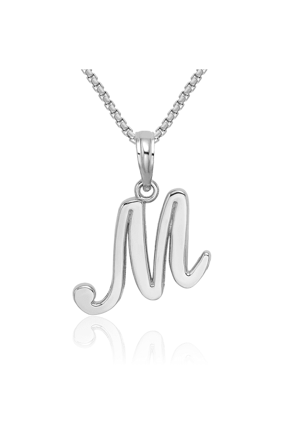 10K Solid White Gold Dainty Letter M Initial Name Monogram Necklace Chain Pendant Charm