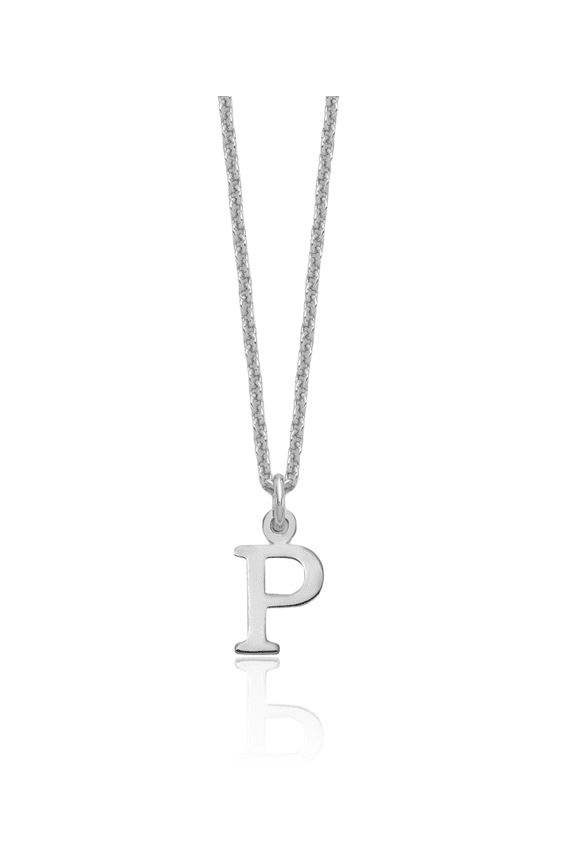 10K Solid White Gold Dainty Letter P Initial Name Monogram Chain Necklace