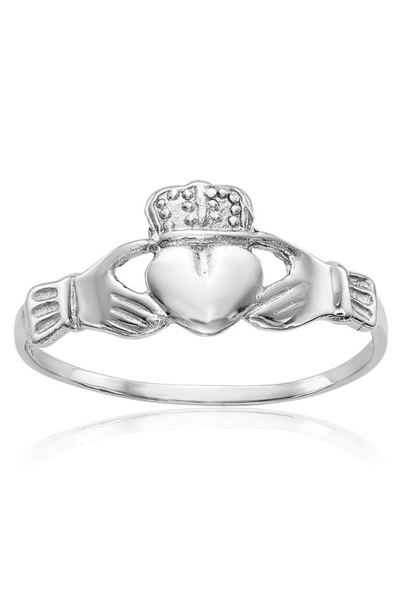 10K Solid White Gold Heart Irish Claddagh Celtic Ring Jewelry