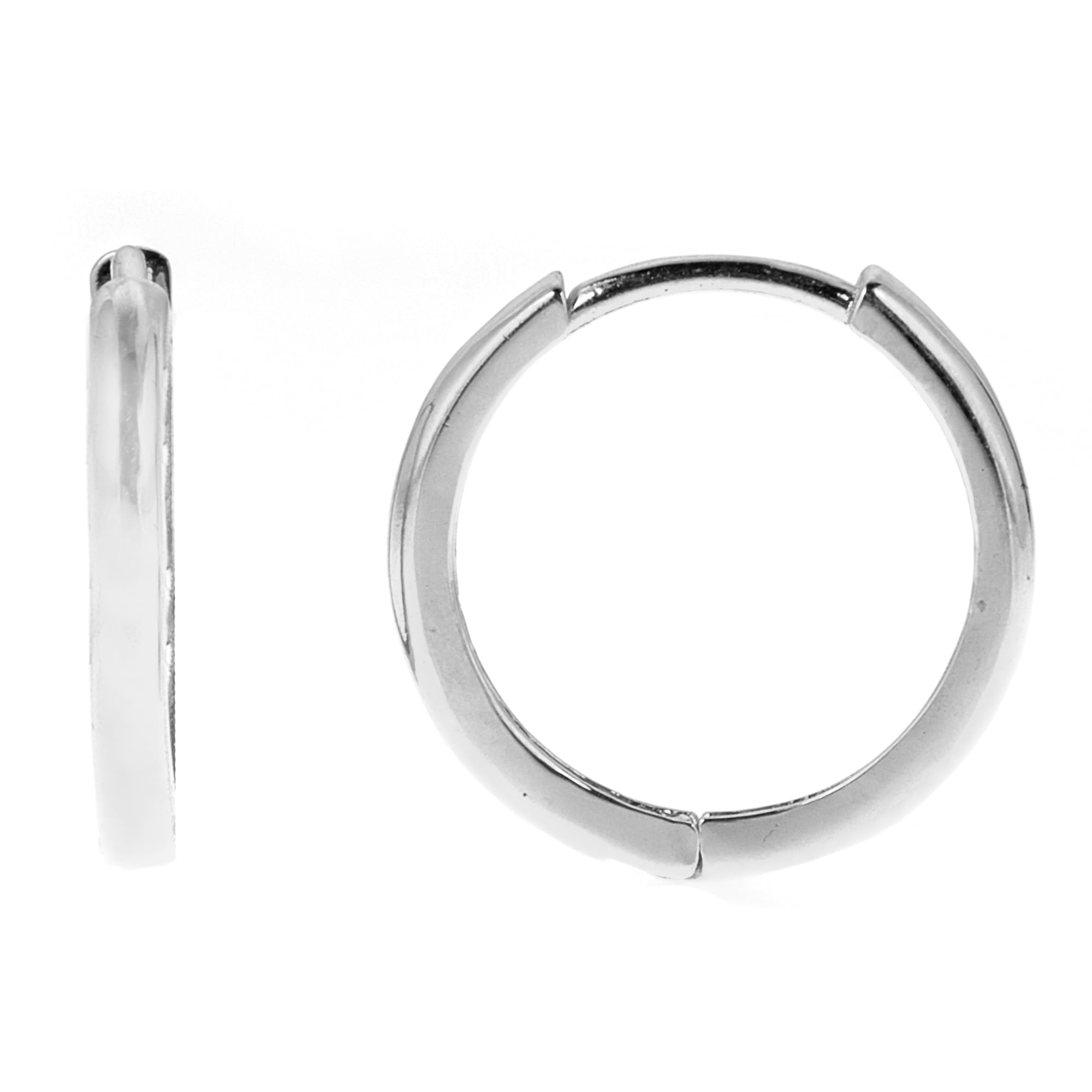 10K Solid White Gold Huggies Hoops Earrings 2mm x 13mm