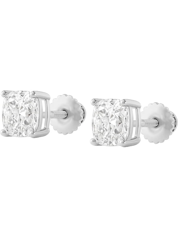 10K Solid White Gold Lab Grown Moissanite Cushion Cut Stud Earrings | 5x5mm | 1.0 CTW | Screw Back | Luxury Fine Jewelry Gift for Women | by Jewelaura