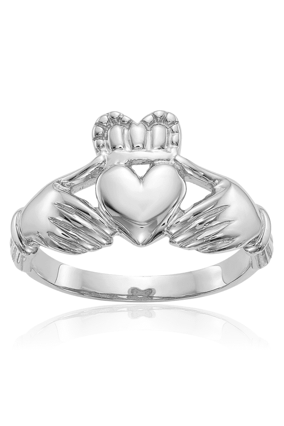 10K Solid White Gold Mens Heart Irish Claddagh Celtic Ring Jewelry
