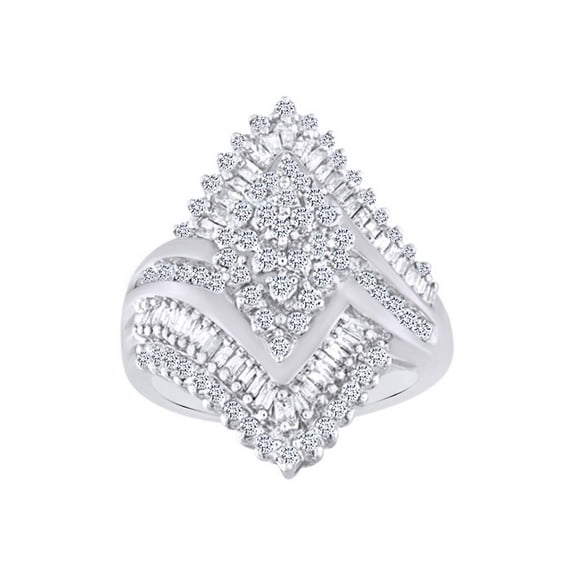 AFFY 10K Solid White Gold Multi Shape White Natural Diamond Cocktail Engagement Wedding Ring (1 cttw)-10.5