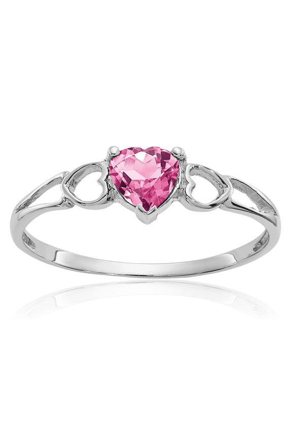 10K Solid White Gold 0.45 carat Pink Tourmaline Solitaire Promise Ring - Heart Cut, Natural, Prong Set Women's