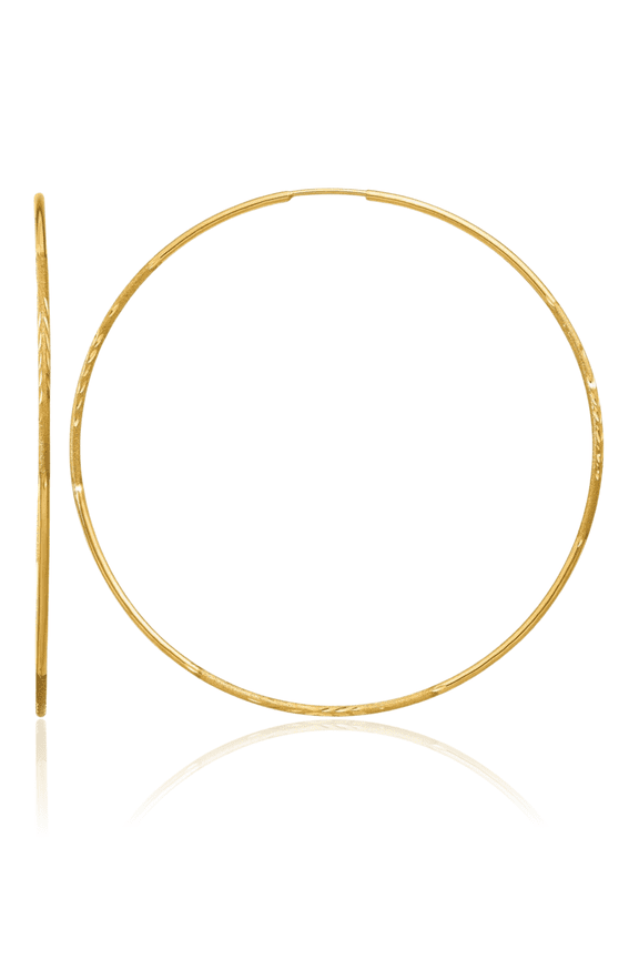 10K Solid Yellow Gold 1.25mm Endless Round Large Hoop Earrings