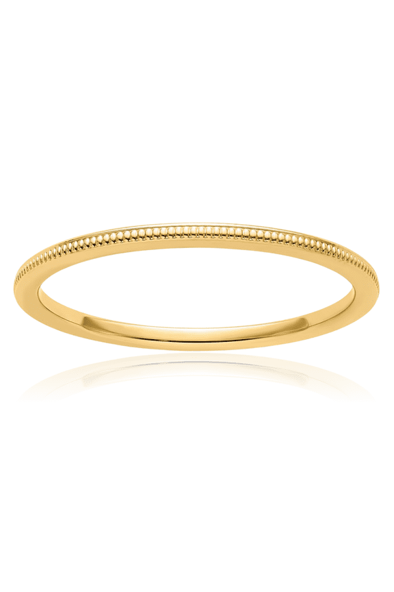 10K Solid Yellow Gold 1.2mm Milgrain Stacking Plain Classic Wedding Band Statement Ring