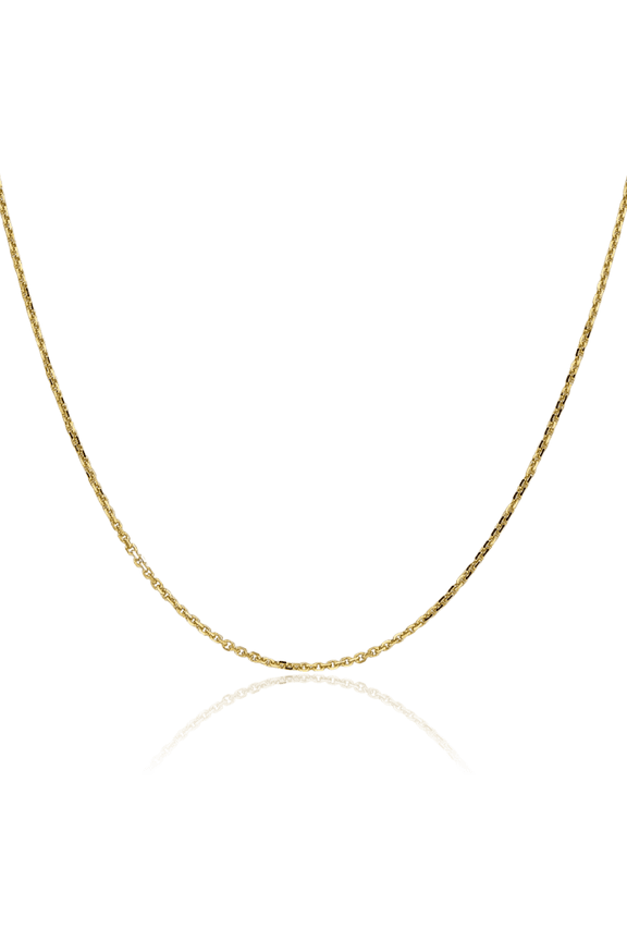 10K Solid Yellow Gold 1.4mm Round Cable Rolo Link Chain Belcher Necklace