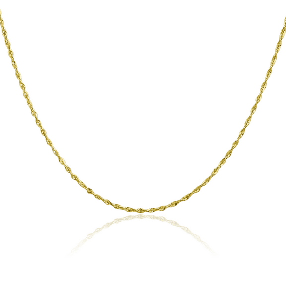 10K Solid Yellow Gold 1.5mm Extra Light Rope Chain Twisted Link Necklace 16 inch